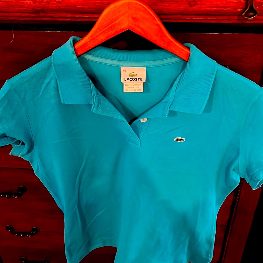 Lacoste Turquoise Blue-Green Sleeve Polo Size 44